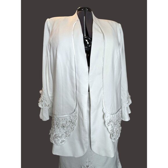 Harmony New York Elegant White 2-Piece Suit  Jacket & Skirt with Embroidered Det - Picture 10 of 14